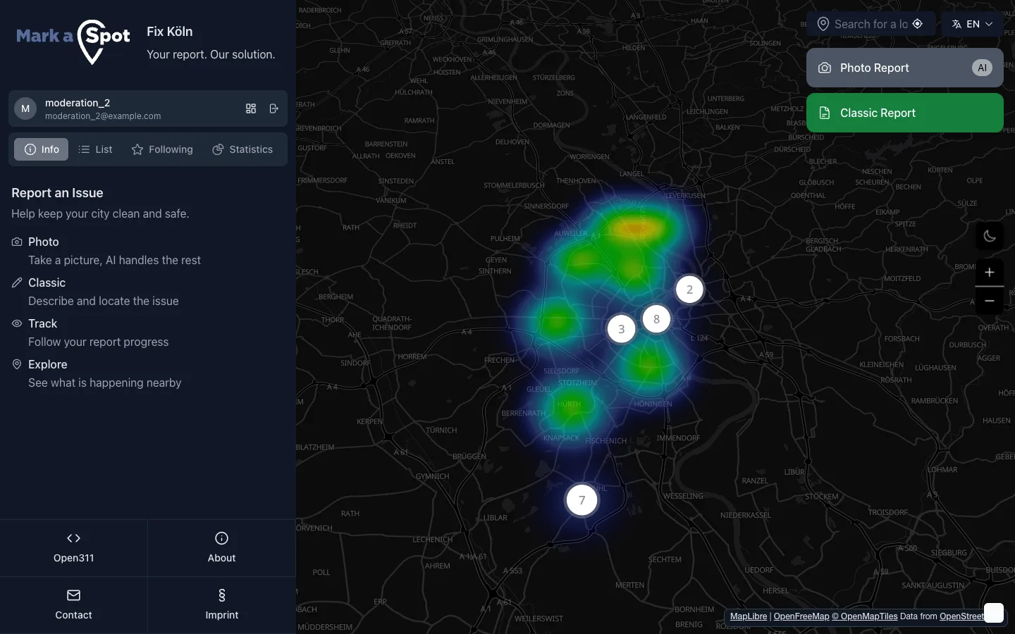 App de reportes ciudadanos con mapa interactivo de incidencias