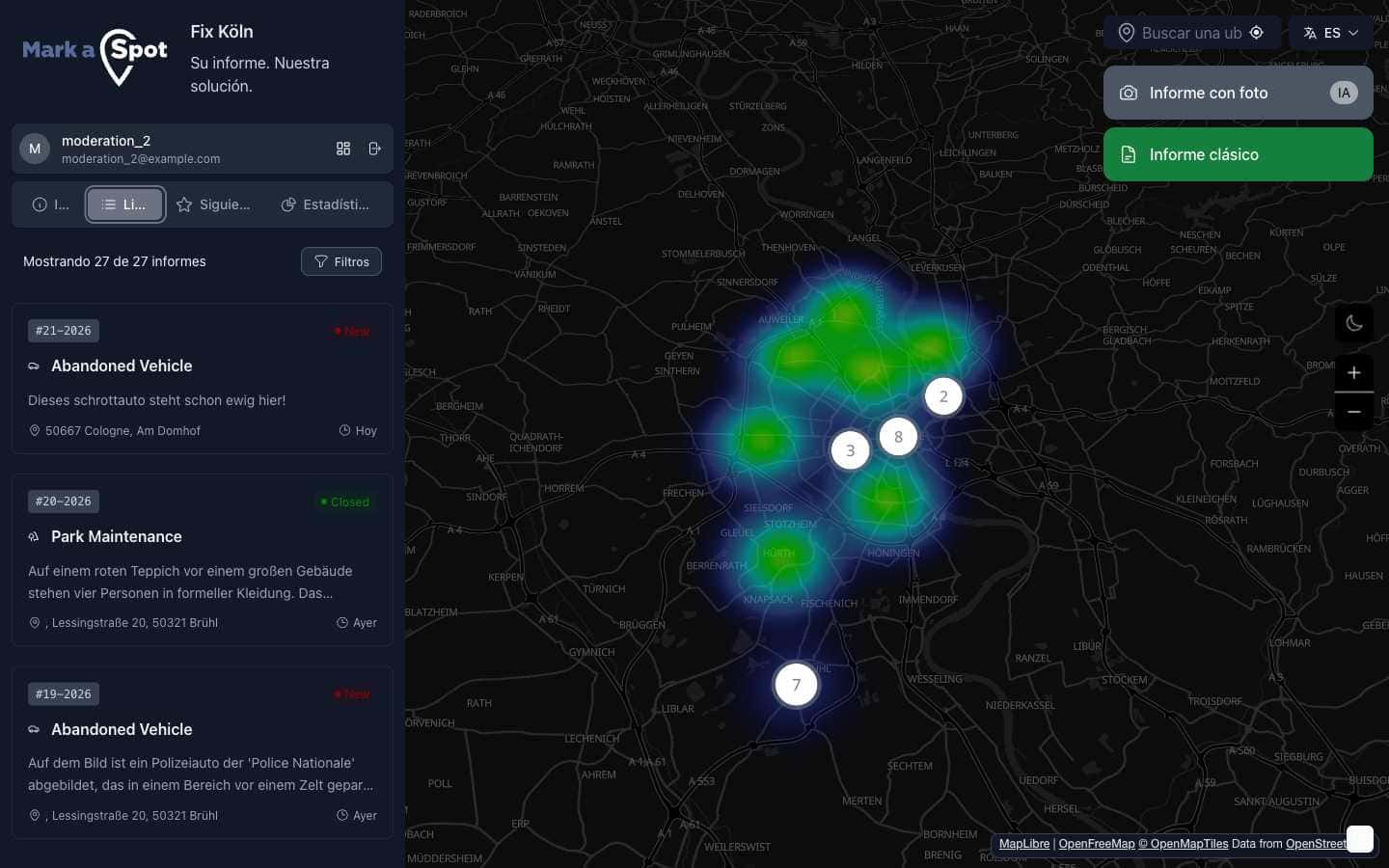 Vista detallada de solicitud ciudadana con ubicación y estado